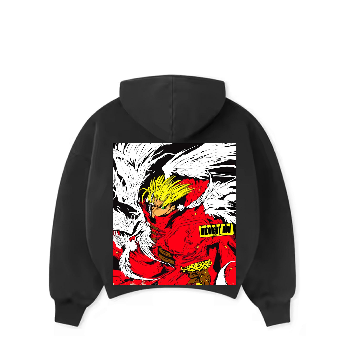 Black HOODIE - TriGun Cross front - Trigun angel wings back