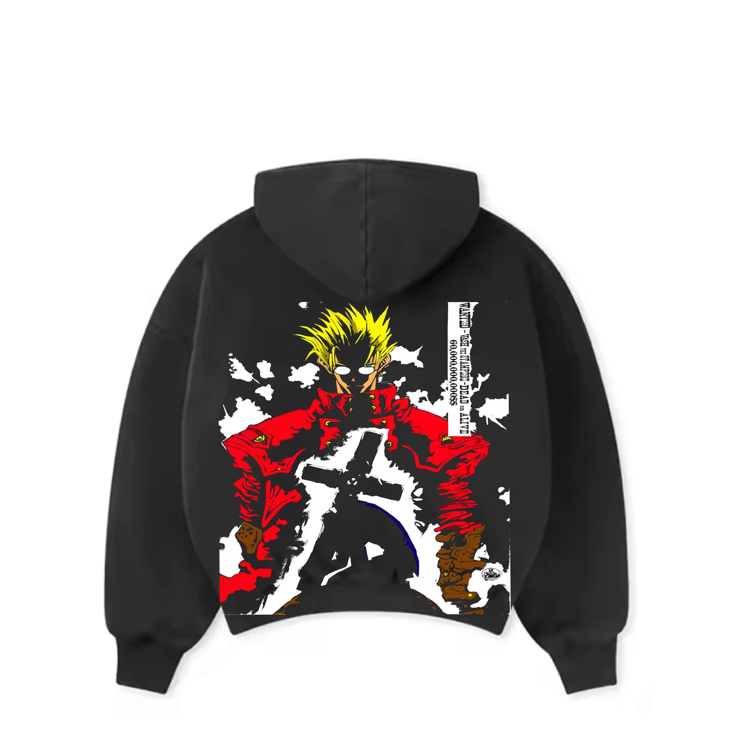 Black HOODIE - Trigun angel wings front - TriGun Cross back