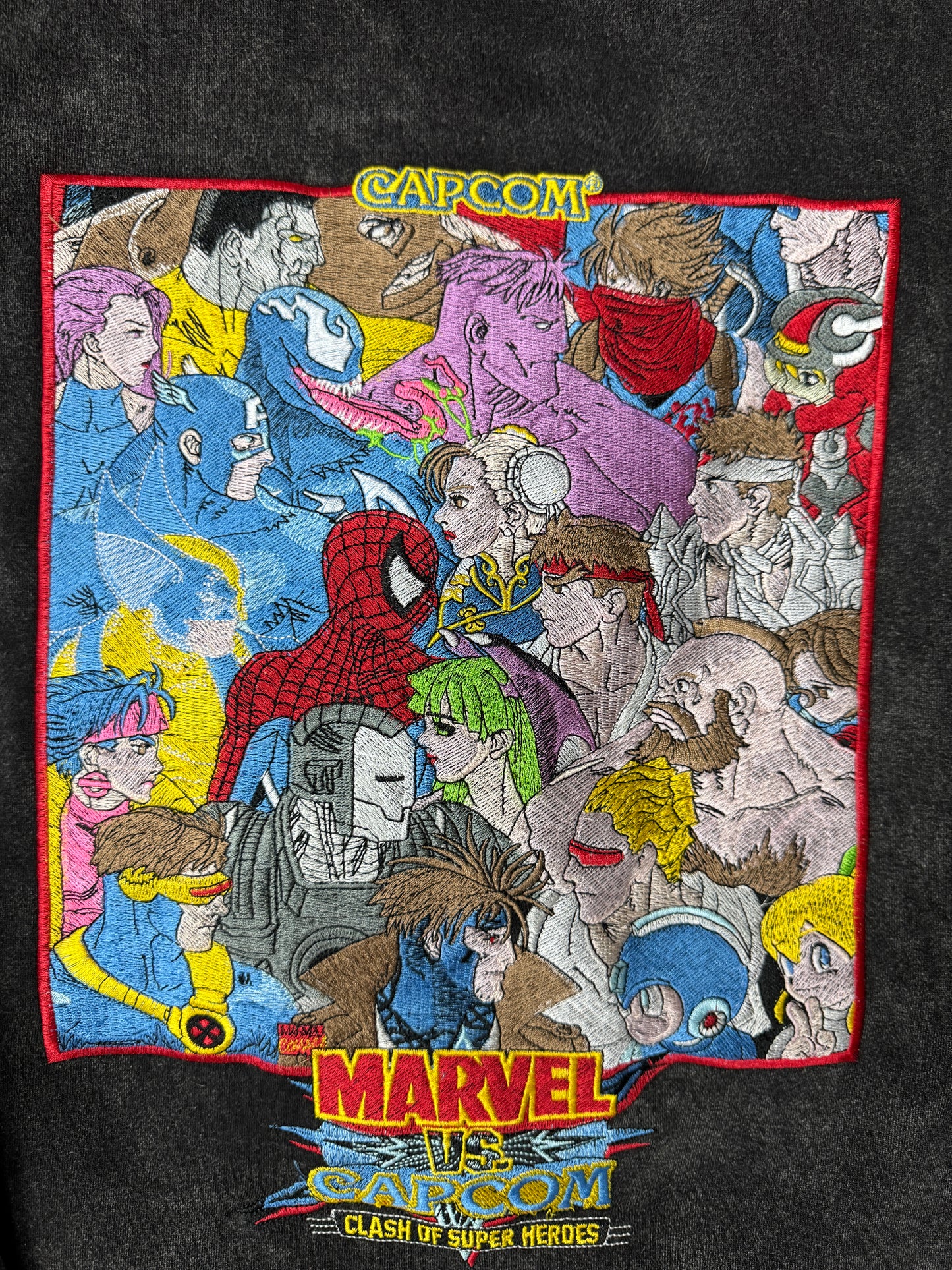 Large,XL,2XL-Black Acid Wash-Marvel vs Capcom Hoodie