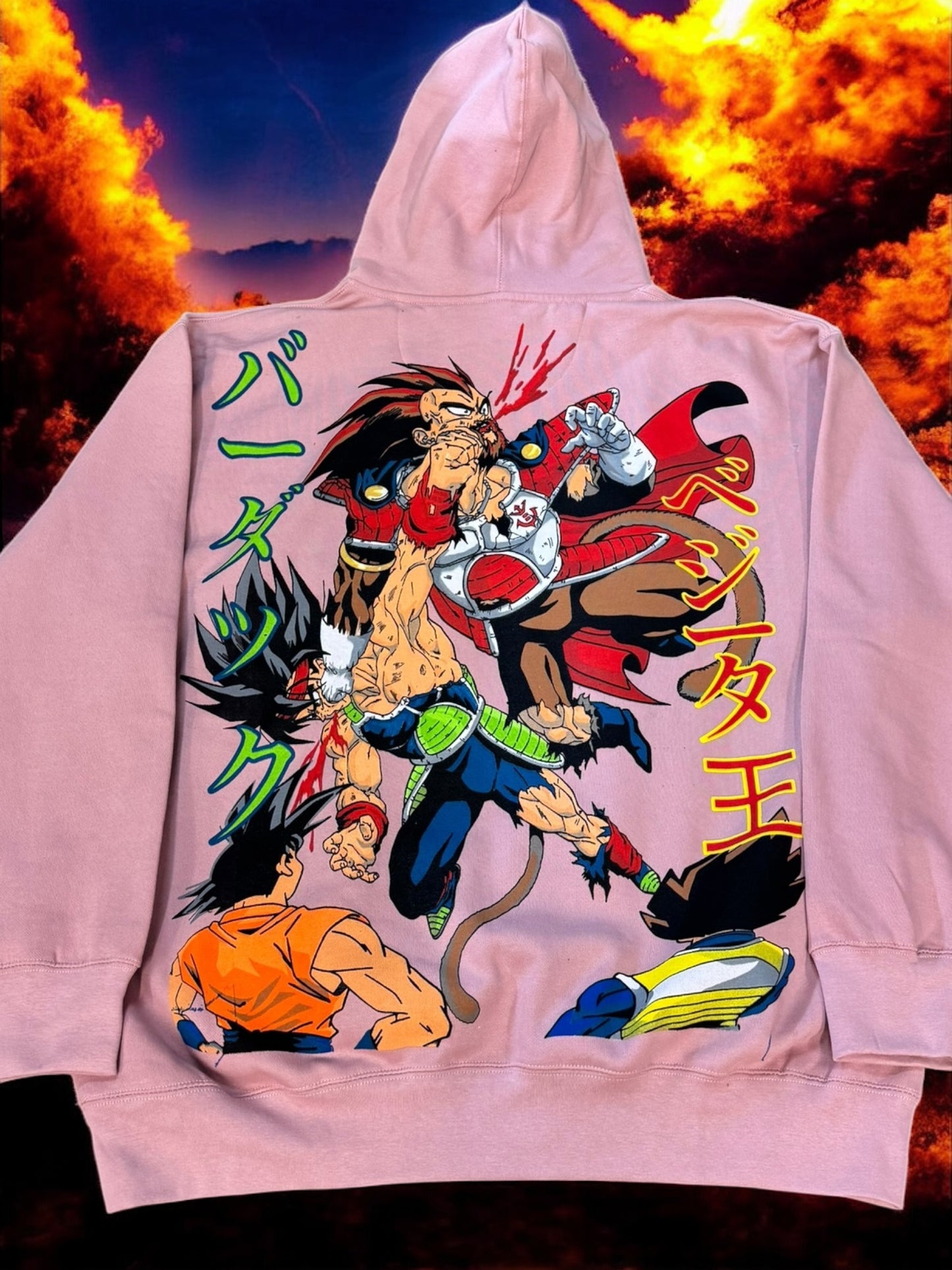 Pink HOODIE - Vegeta death Front & fathers Brawl back