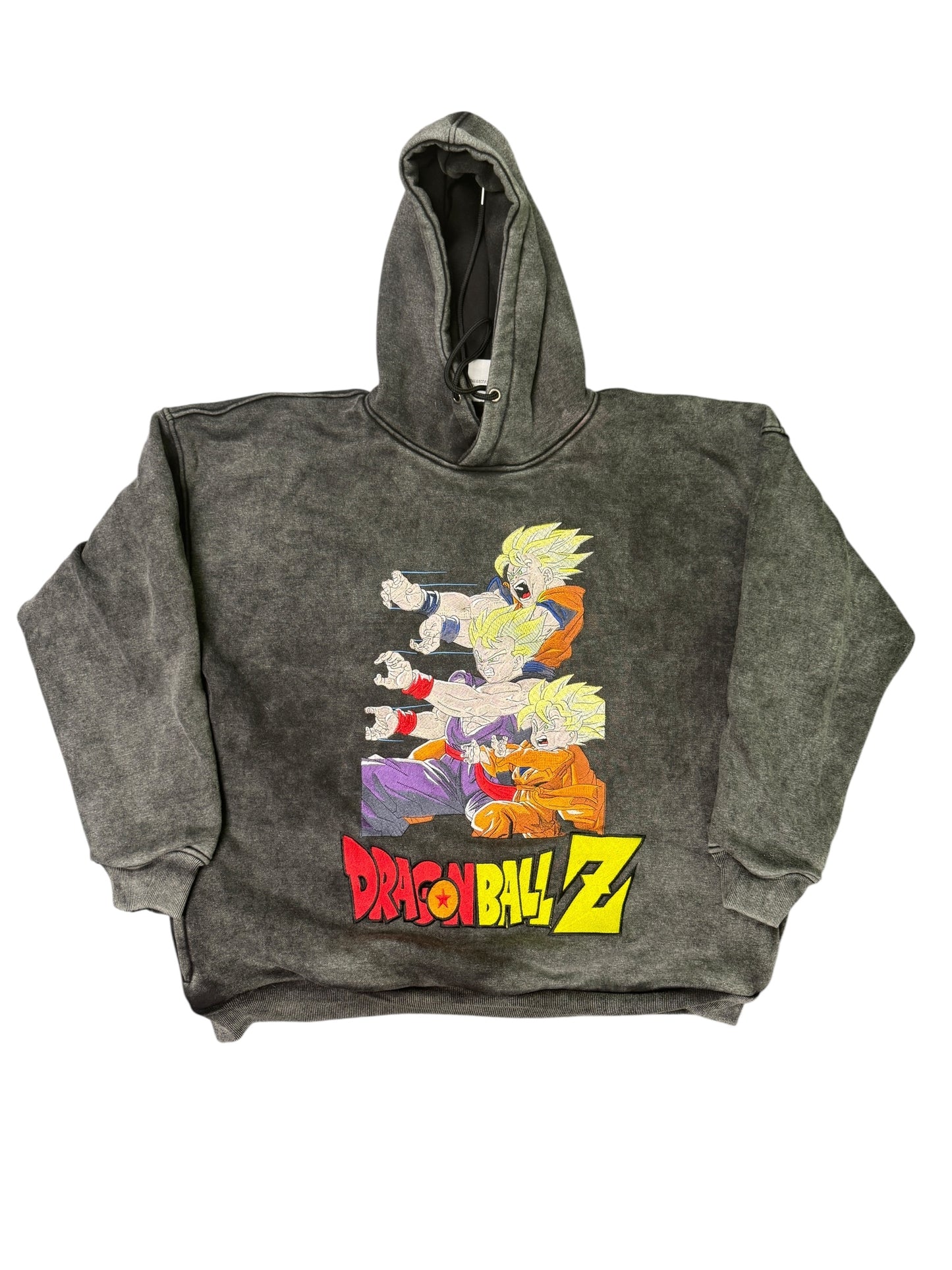 Large- Gray Dragon Ball Z Hoodie – Super Saiyan Goku Evolution Graphic