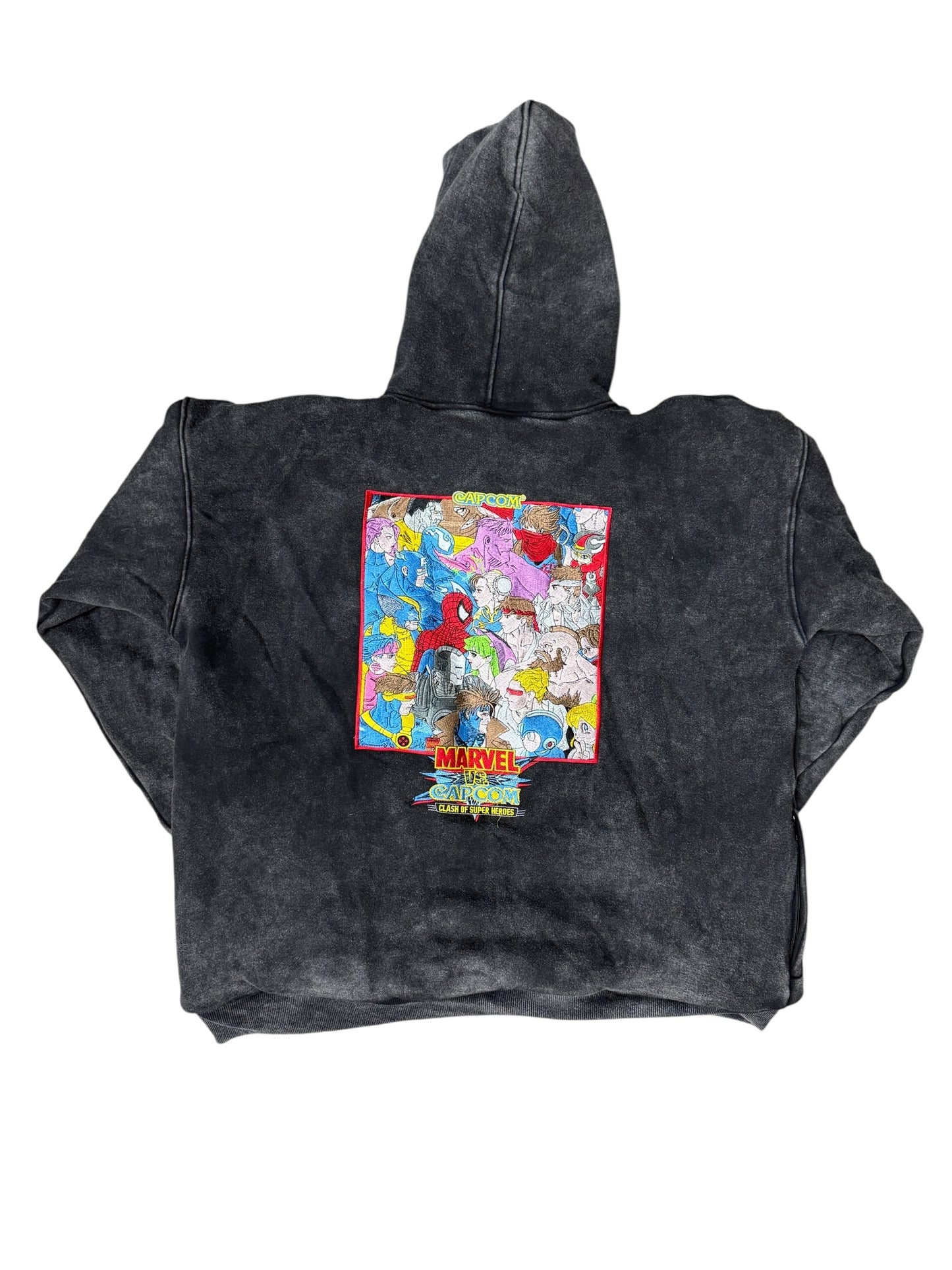Large,XL,2XL-Black Acid Wash-Marvel vs Capcom Hoodie