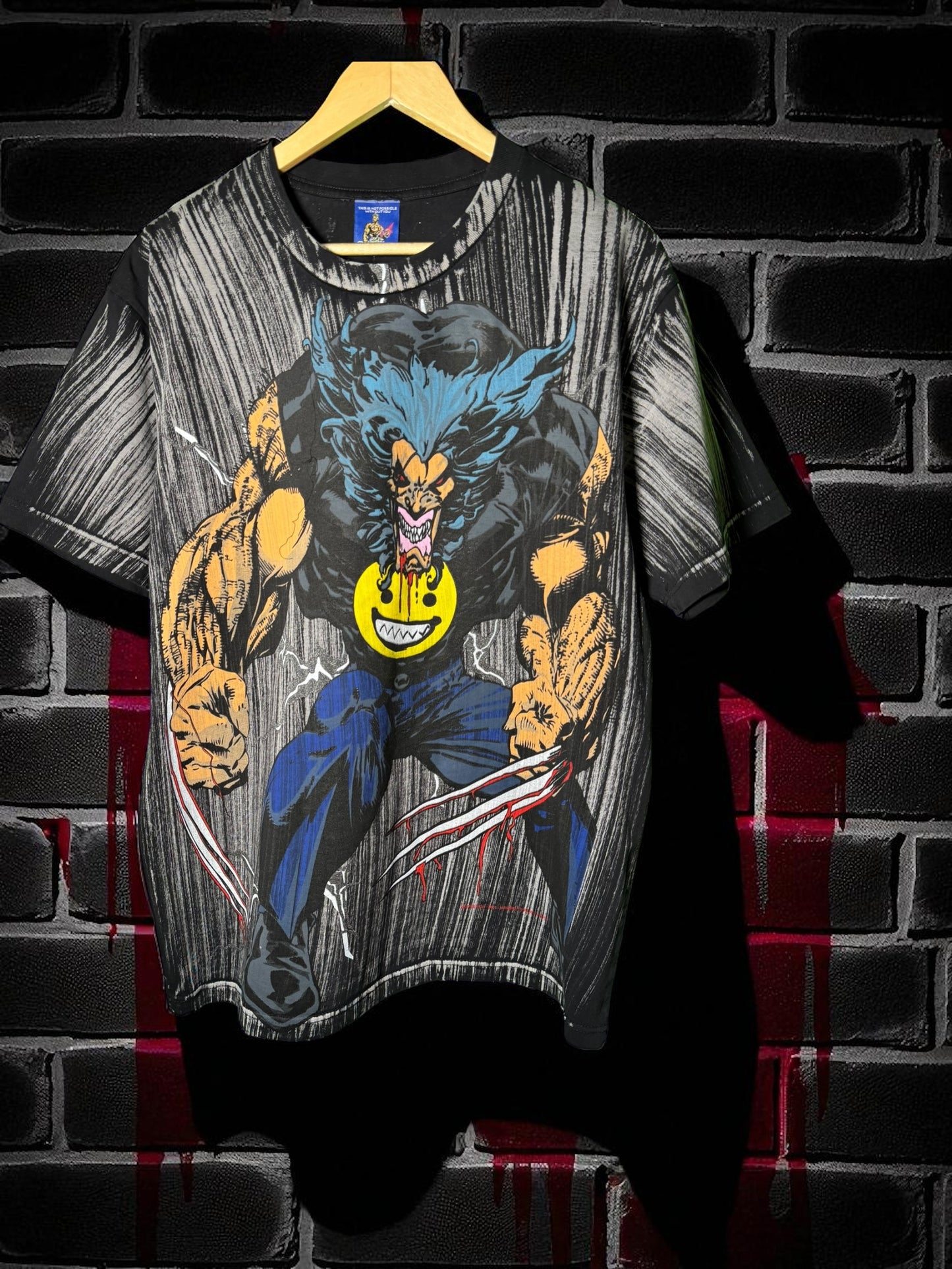 Black Pin stripe - Berserker Smile Wolverine front & Back Big head Wolverine