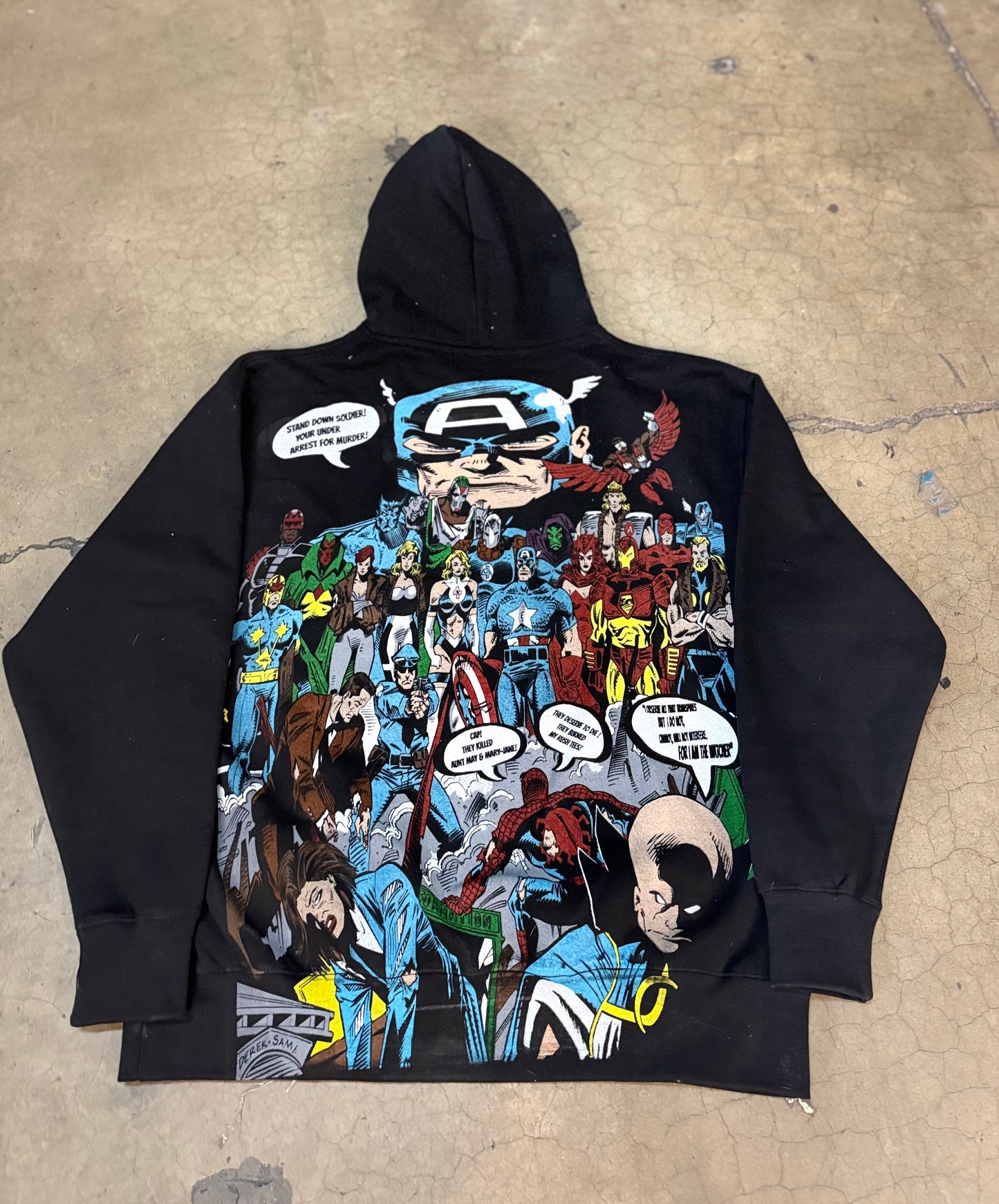 1/1 Black Hoodie - What If Front & Stand Down Solider Back