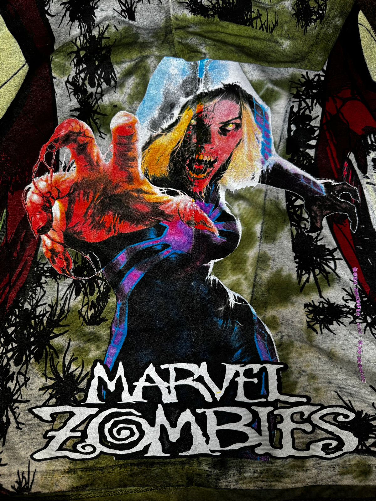 Green and White Tie Dye - Zombie Spiderman Front and Back - Marvel Zombies Side - 360 Shirt