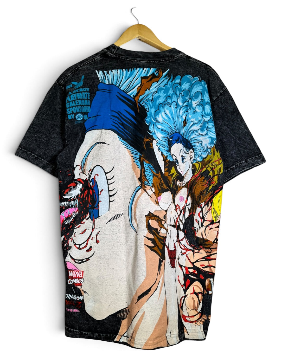 Black Acid Wash - Android 18 Front - Bulma Back - Carnage x 18 Sides 360 Shirt