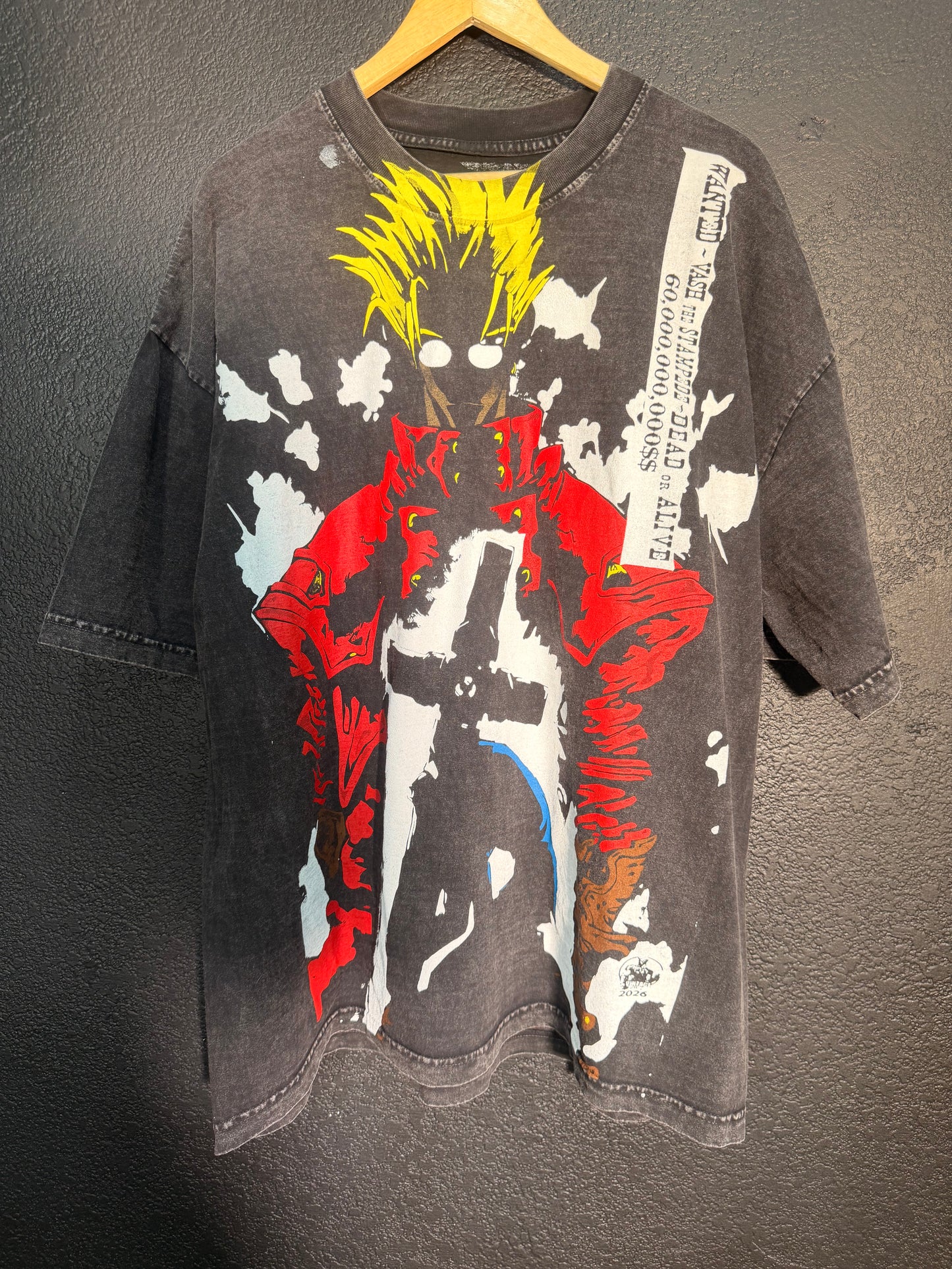 Black Acid wash  - TriGun Cross front - Trigun angel wings  back