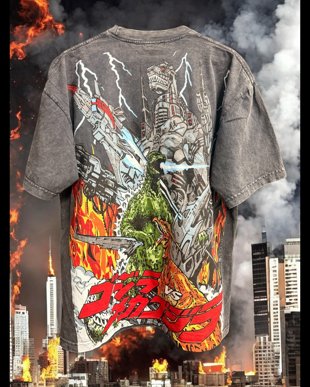 Black Acid wash  - Godzilla Final Wars Front & Mechagodzilla Trio Back