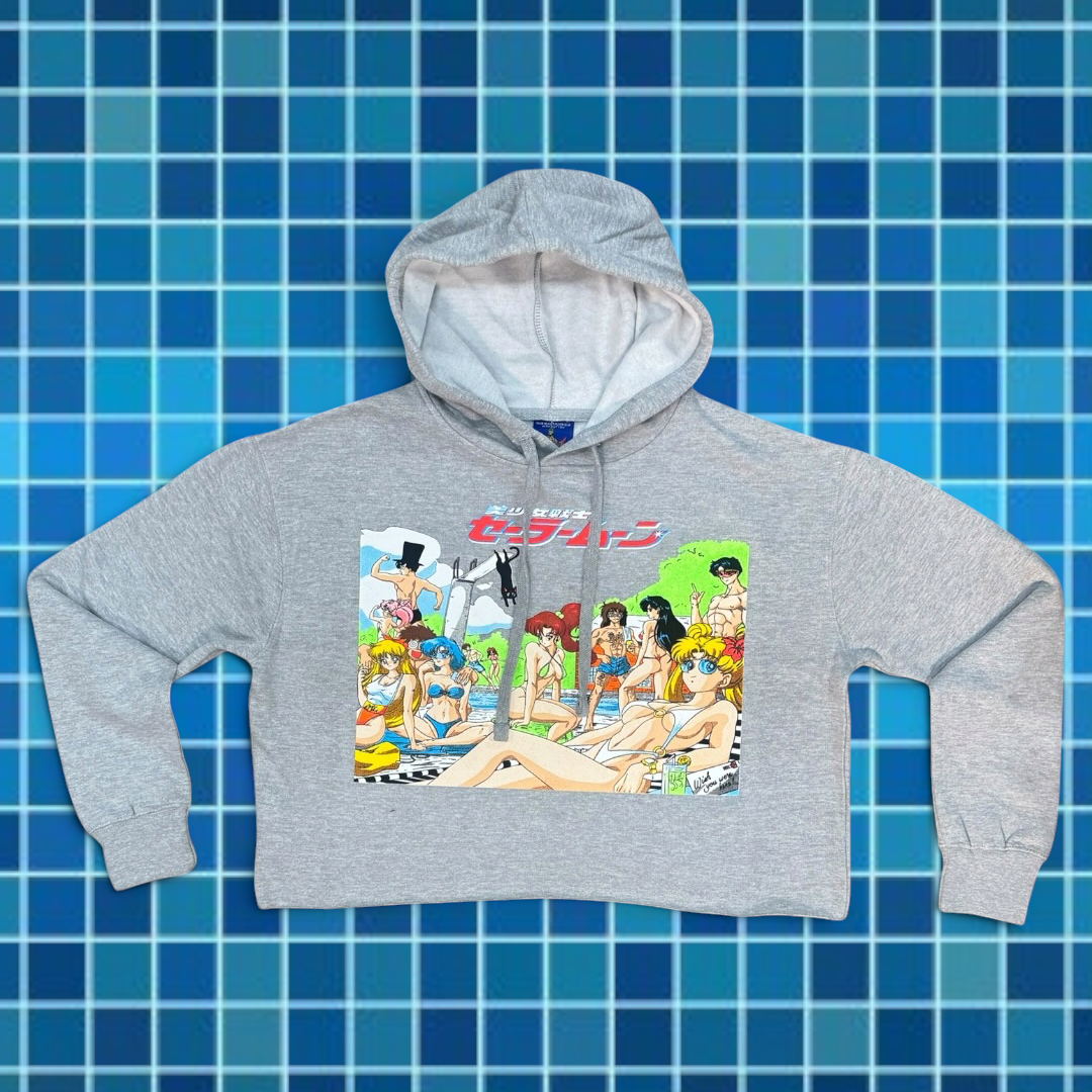 Women’s Gray Crop Top Hoodie - Sailor Moon Wish You Were Here