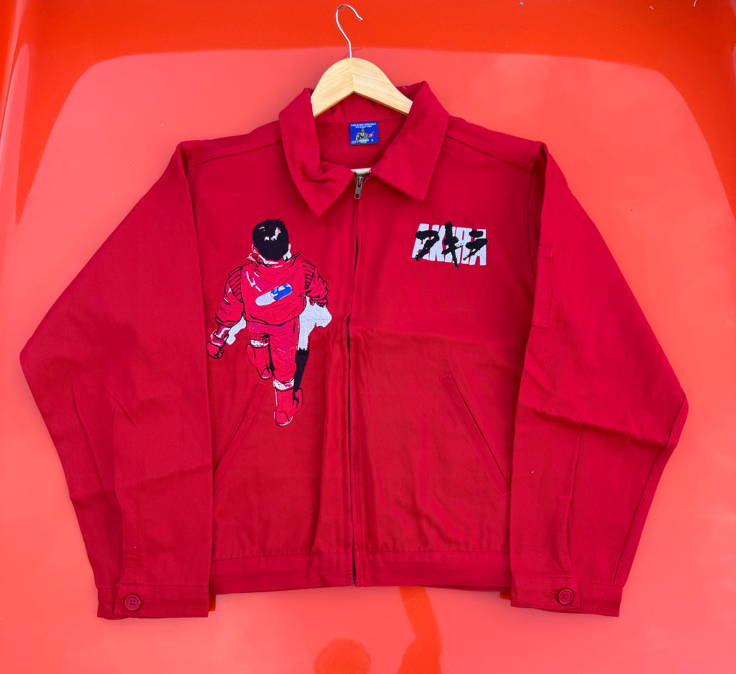 Akira White Lettering Embroidery Jacket red