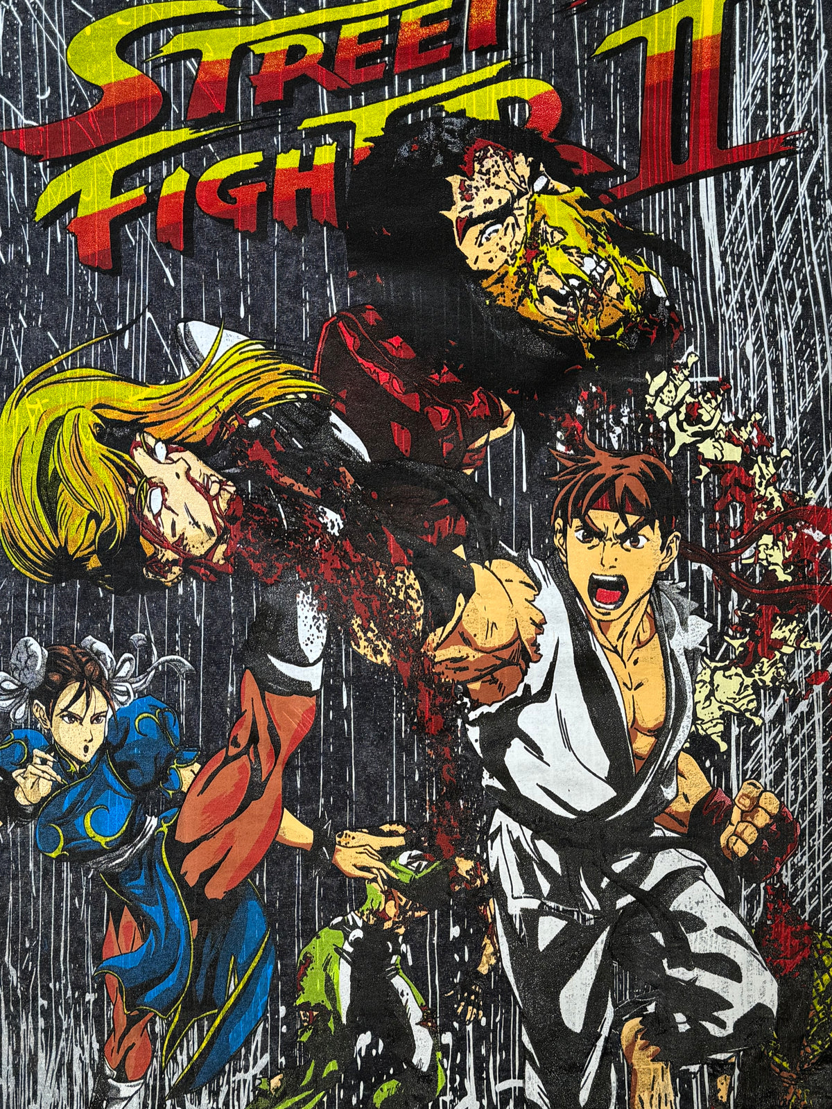 Black Acid Wash Rain - Shadowloo Front - Ryu and Chun Li Back