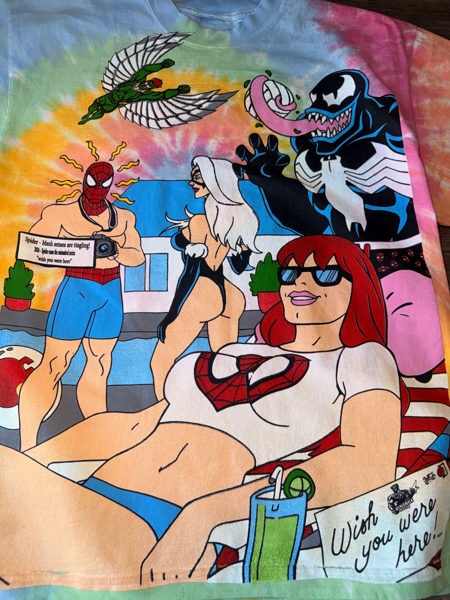 Tie Dye Print - king pin and friends back front - Spidy Wish back