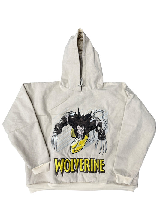 Cream-xL-Wolverine Vintage-Style Graphic Hoodie