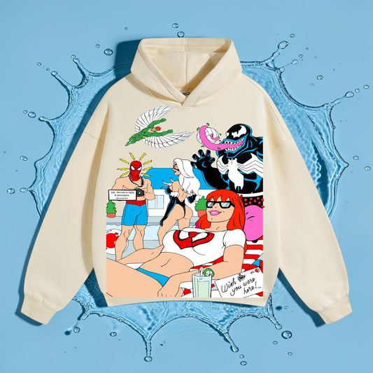 Cream hoodie  - Spidy Wish front - king pin and friends back