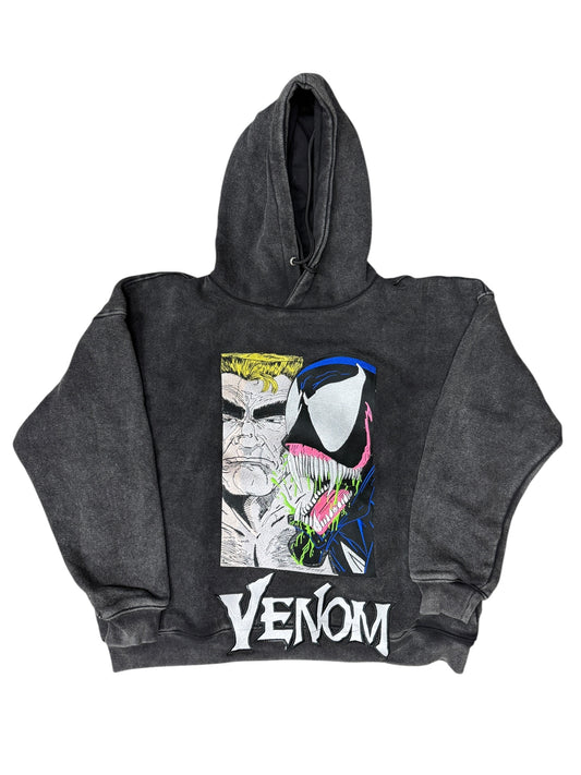 Medium, Large-Black Acid Wash-“We are Venom” Hoodie