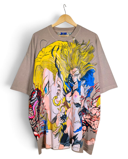 Tan - Android 18 Front - Bulma Back - Carnage x 18 Sides 360 Shirt