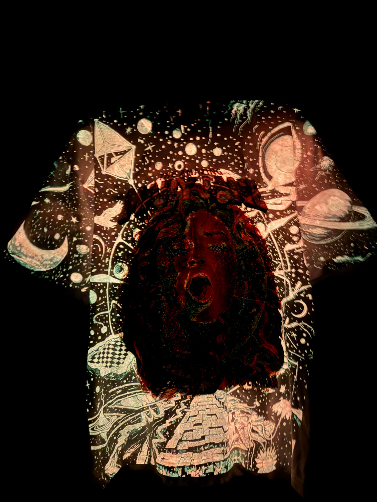 White with Pink Glow In The Dark Galaxy - The Amazing Mary Jane Front and Back - Shirt