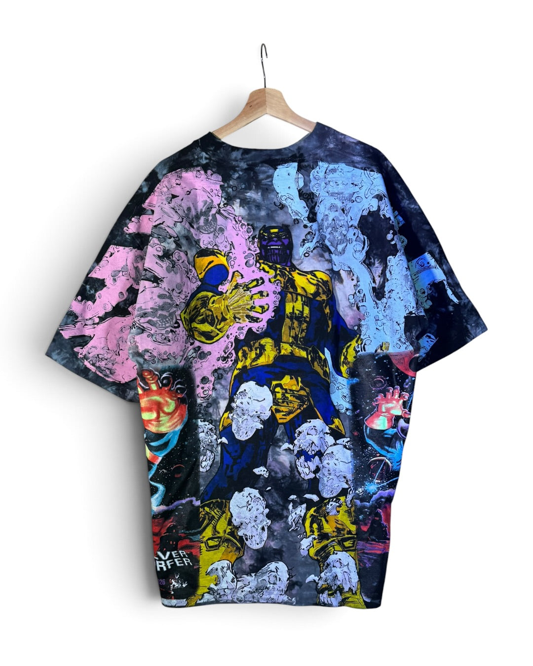 Pink and Blue Tie Dye - Thanos Face Front - Thanos Skulls Back - Silver Surface Variant