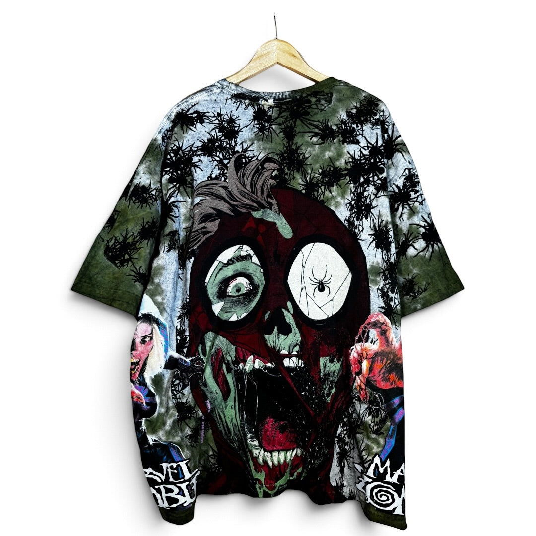 Green and White Tie Dye - Zombie Spiderman Front and Back - Marvel Zombies Side - 360 Shirt