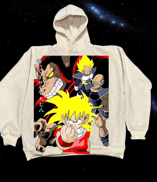 Cream - Variant Premium Hoodie - SSJ Gohan “ I Hate Sayians” front &  Arlia Vegeta Back