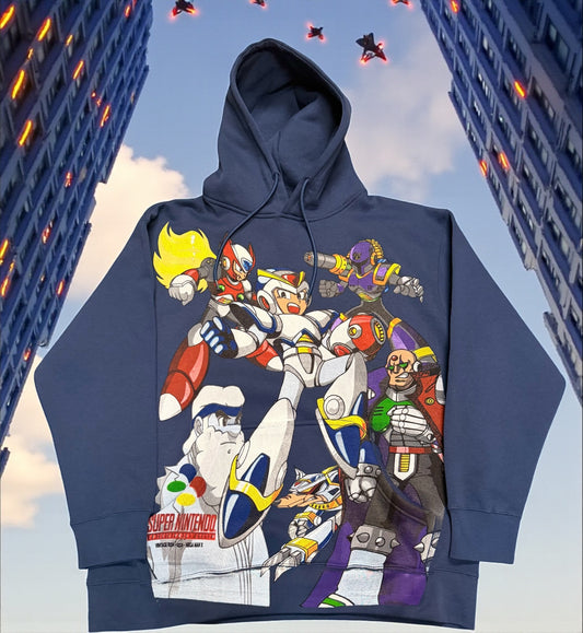 Navy Hoodie - SNES front - Mega Man X big faces back it
