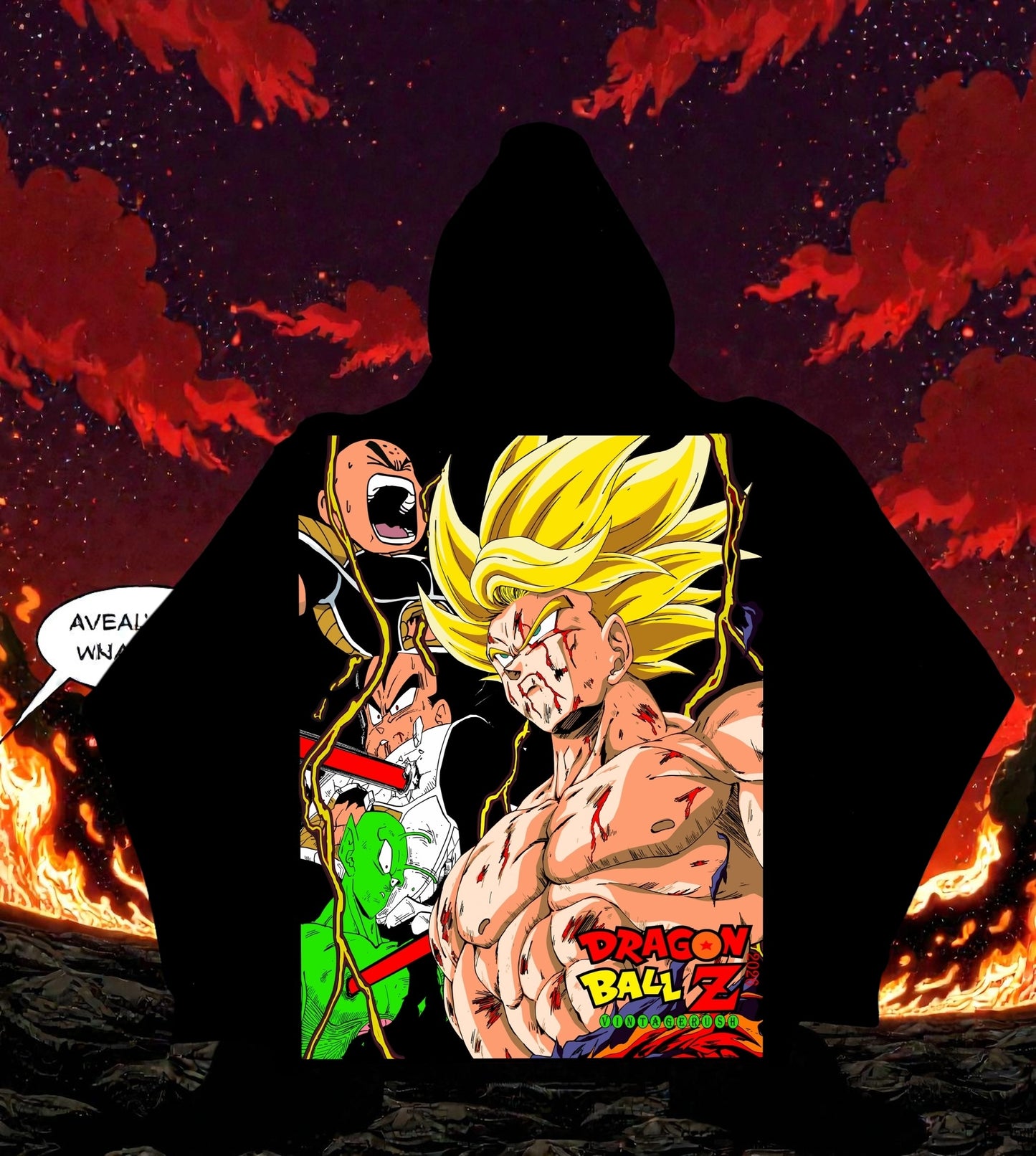 Black Hoodie - Goku SSJ Front &  Lord Freiza back