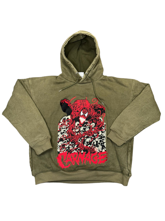 Faded Green Hoodie- Red Carnage