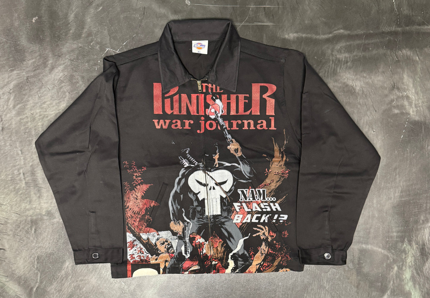 (Black Friday)-XL-Black Zip Up-Punisher Nam Flash Back Front