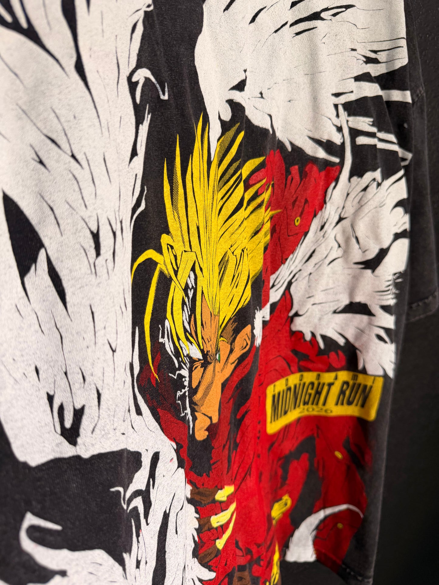 Black Acid wash  - TriGun Cross front - Trigun angel wings  back