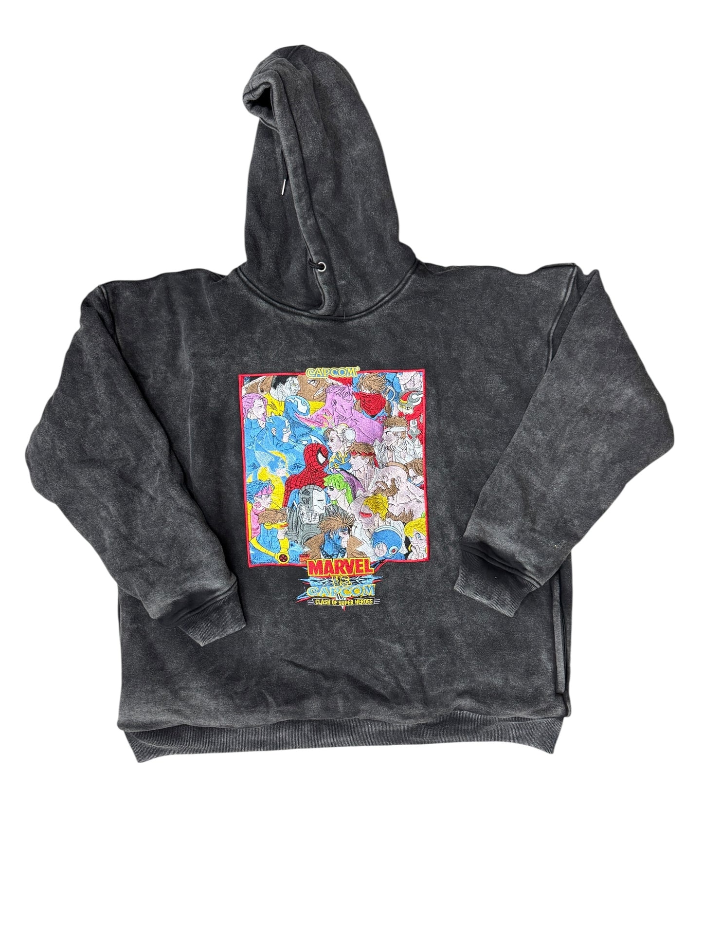 Large,XL,2XL-Black Acid Wash-Marvel vs Capcom Hoodie