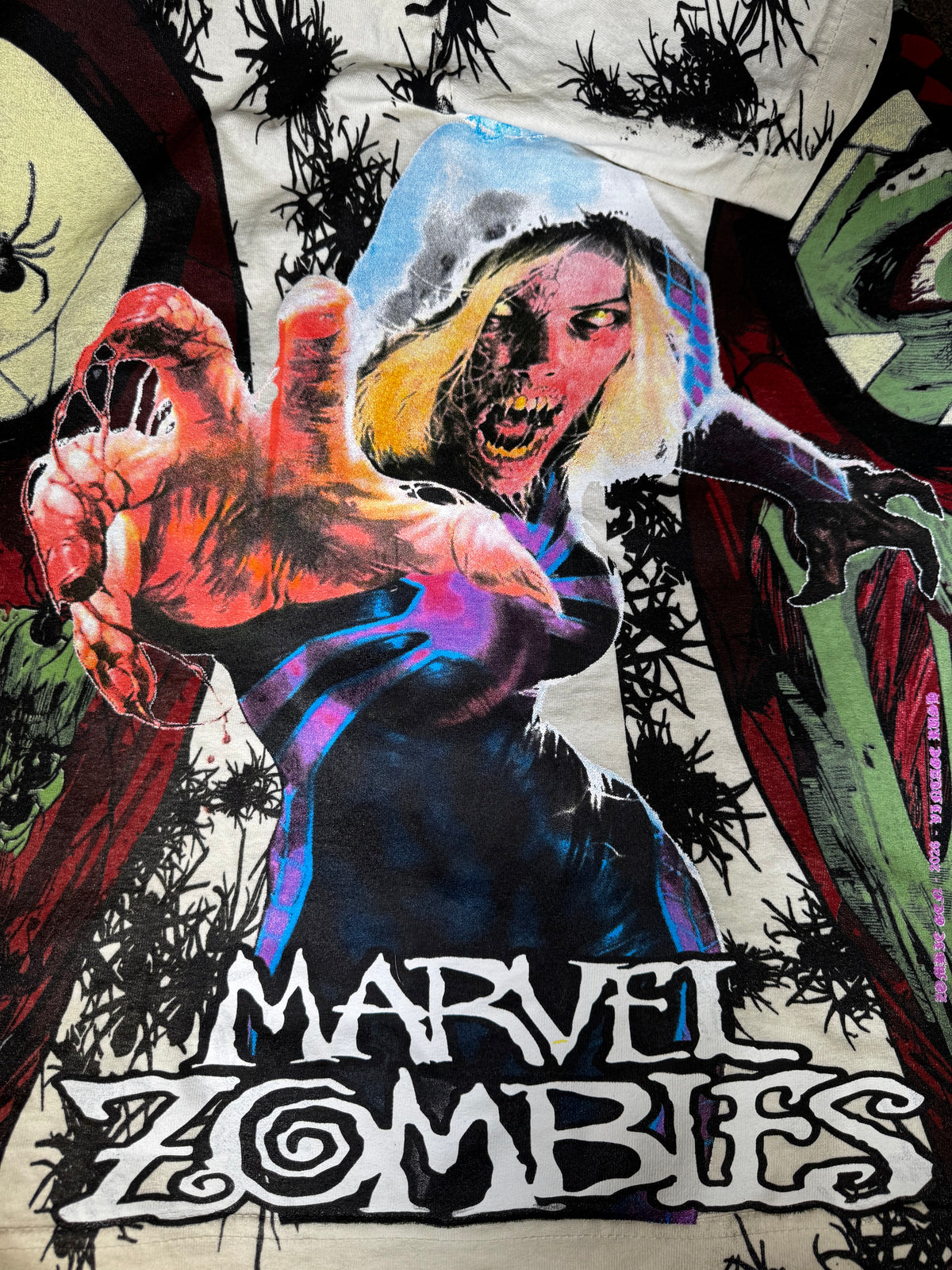 Cream - Zombie Spiderman Front and Back - Marvel Zombies Side - 360 Shirt