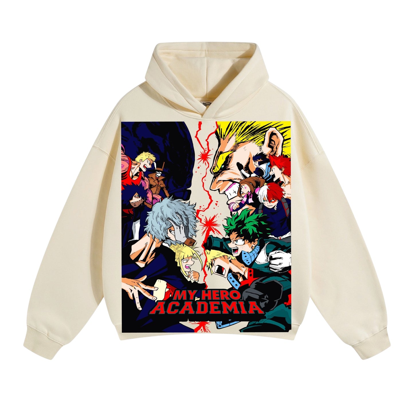 Cream Hoodie - My hero - All might vs one for all Front & Final conflict back
