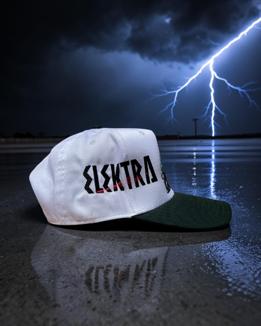 White Hat with Green Brim - Hookups Elektra
