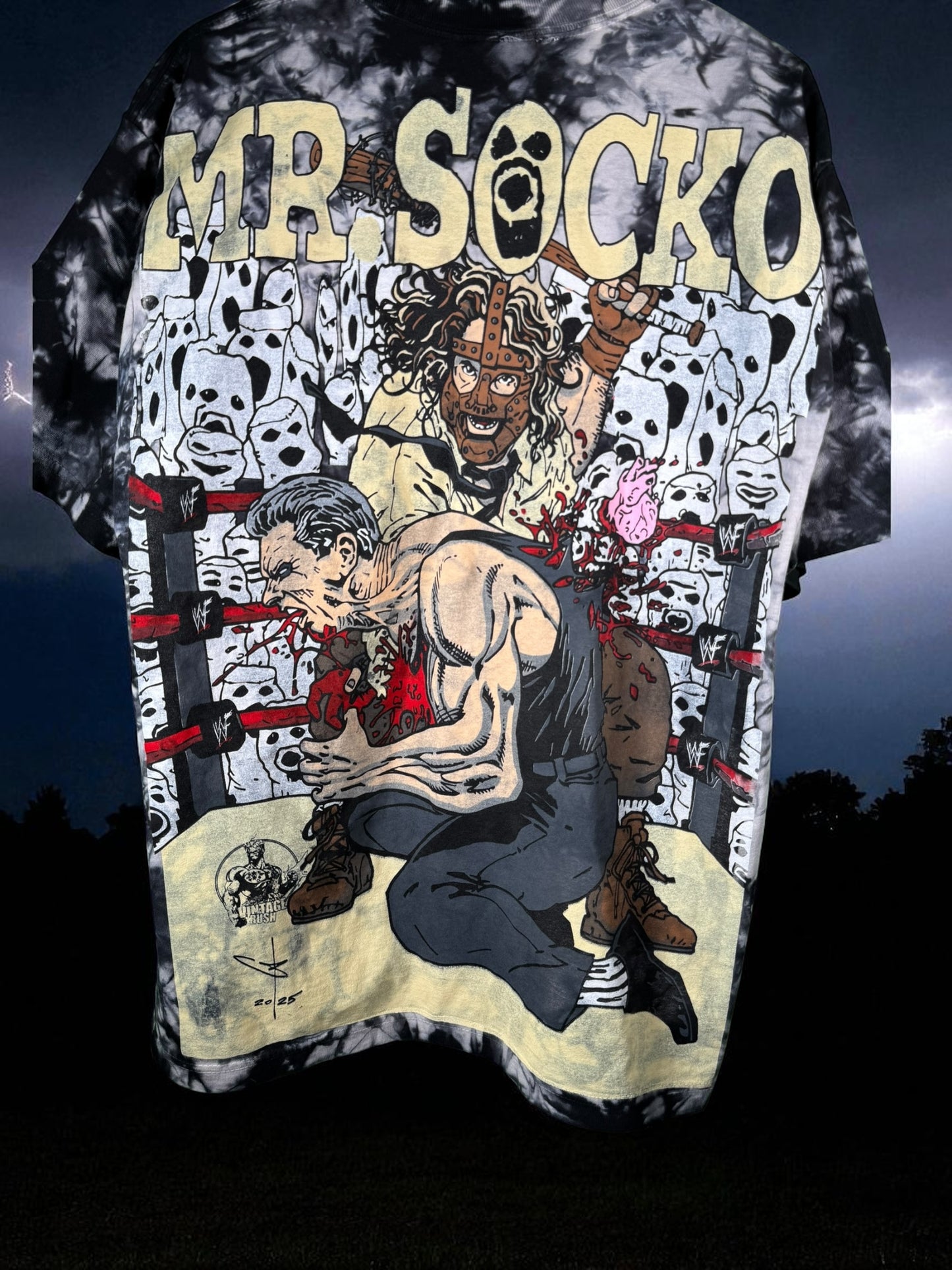 Black Tie Dye - tombstone of death front & Mr. socko Kills back