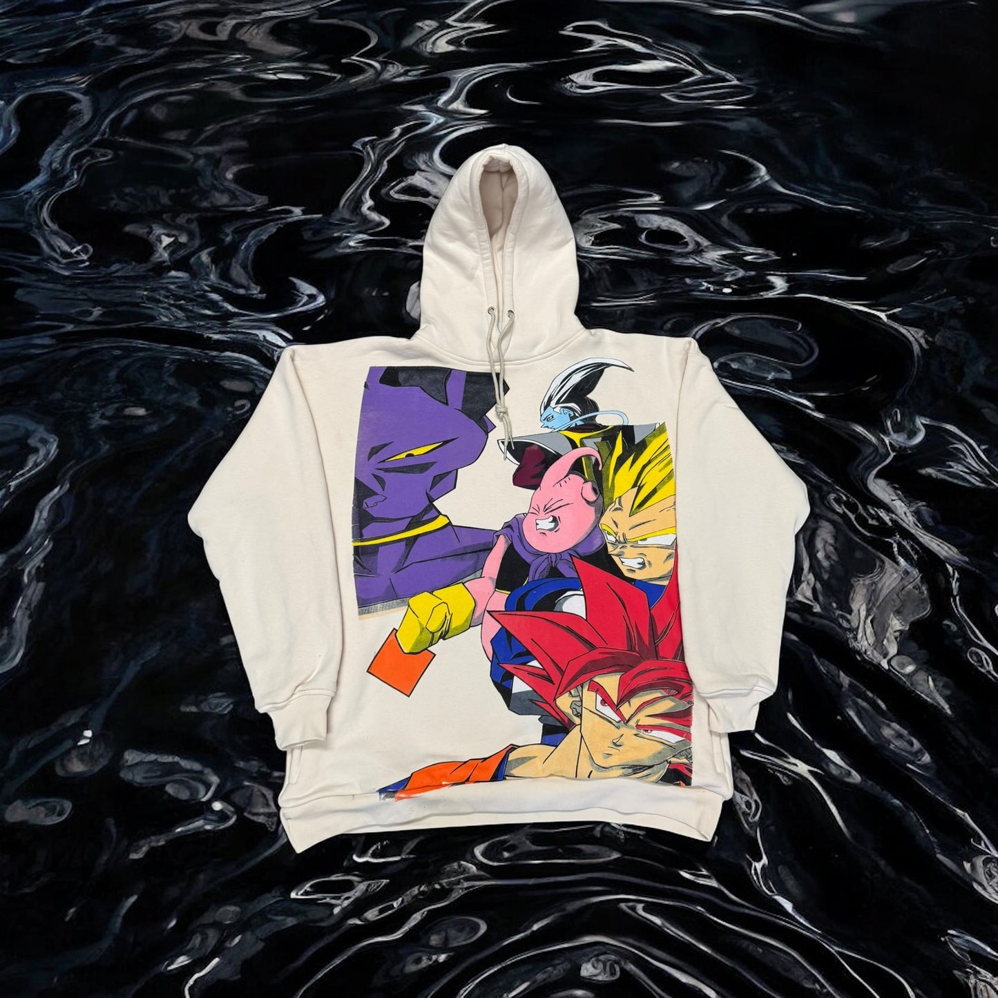 (Black Friday ) Cream Dragon Ball Z Super Saiyan Hoodie (Front & Back Print) – Featuring Goku, Majin Buu