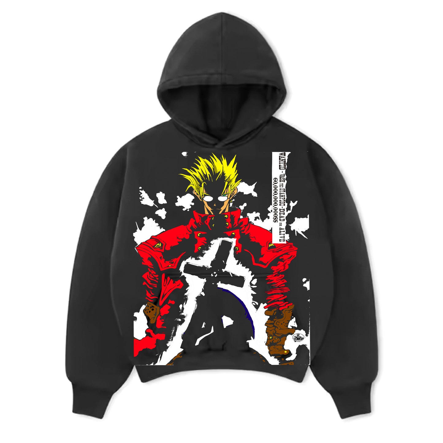 Black  HOODIE - TriGun Cross front - Trigun angel wings  back