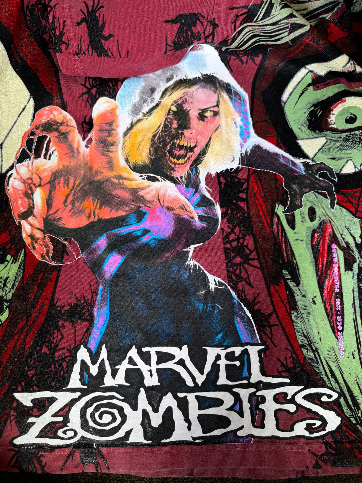 Faded Red - Zombie Spiderman Front and Back - Marvel Zombies Side - 360 Shirt