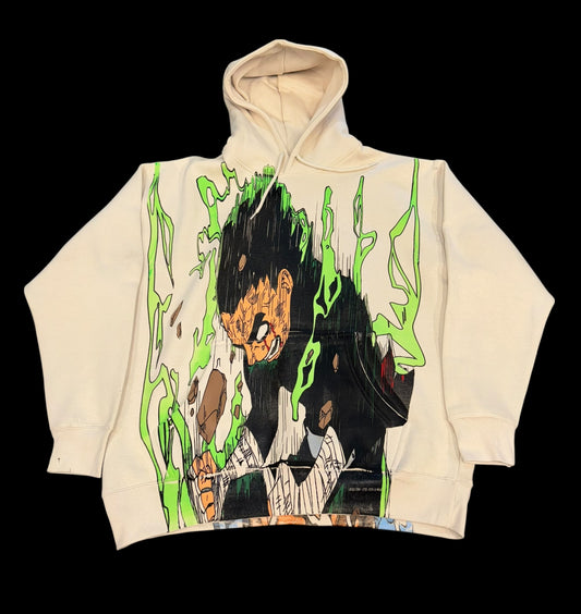Cream HOODIE - Rock Lee Front & Naruto back