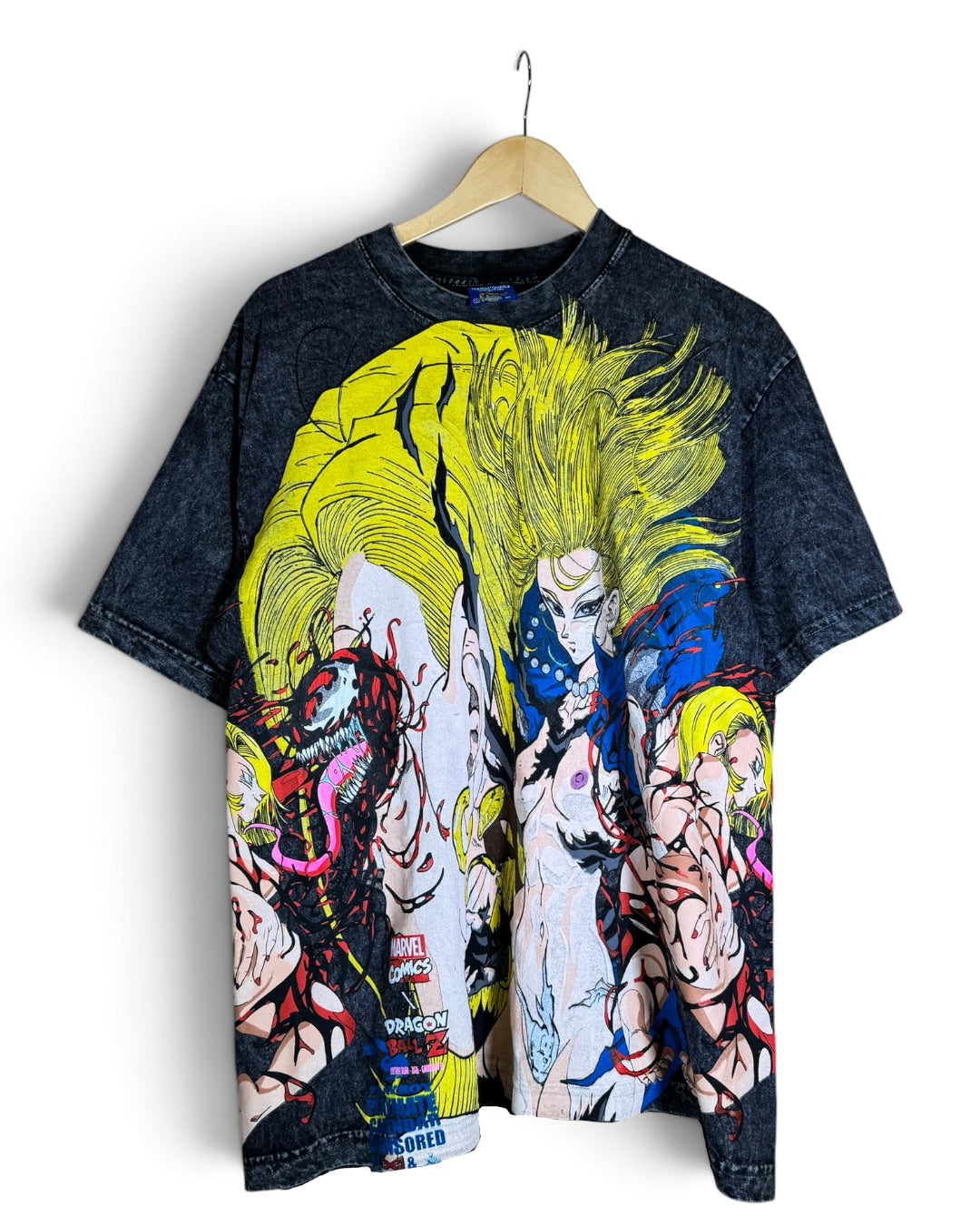 Black Acid Wash - Android 18 Front - Bulma Back - Carnage x 18 Sides 360 Shirt