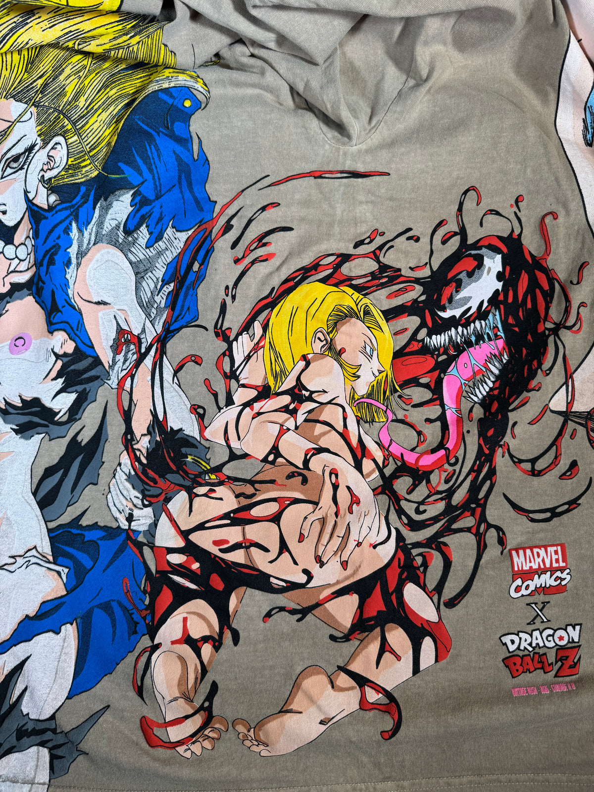 Tan - Android 18 Front - Bulma Back - Carnage x 18 Sides 360 Shirt
