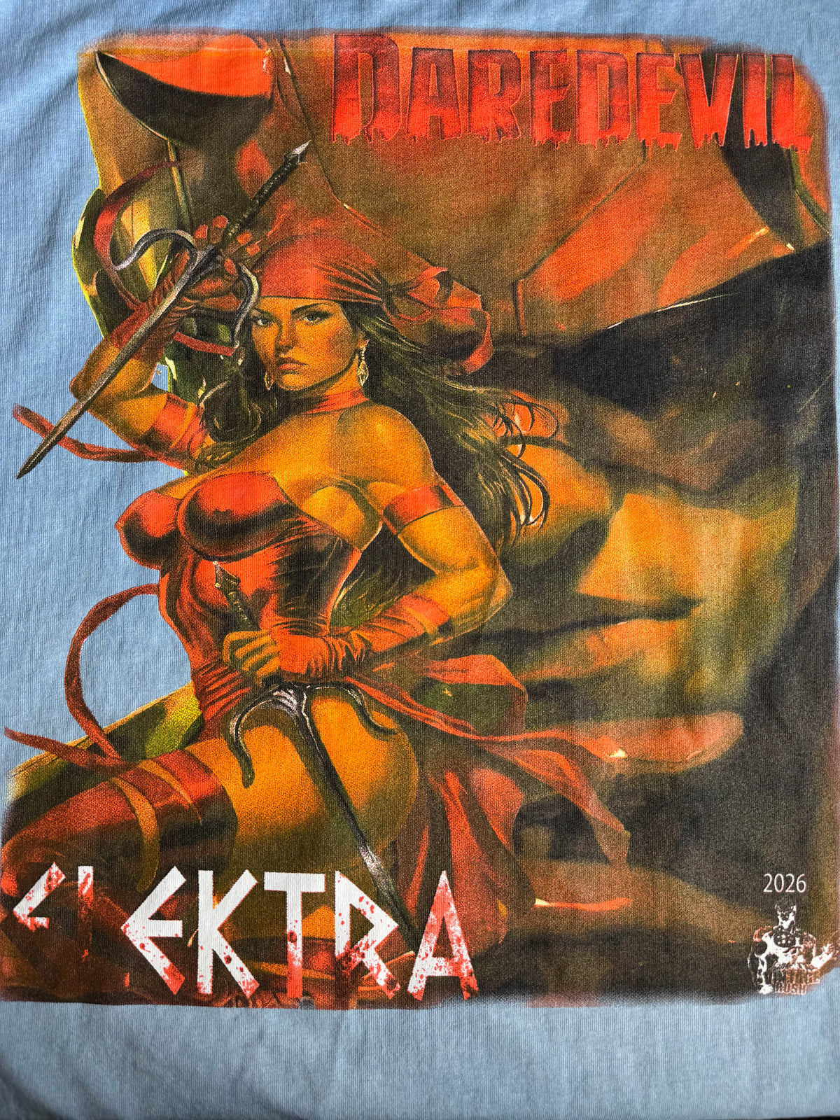 Blue Oil Wash - Emma Frost Front - Elektra Back - Shirt