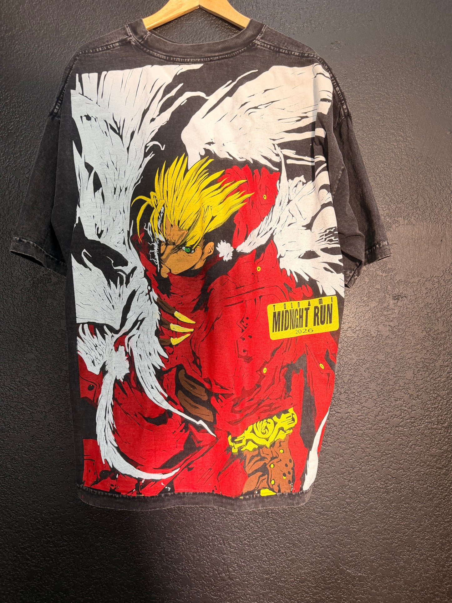 Black Acid wash  - TriGun Cross front - Trigun angel wings  back