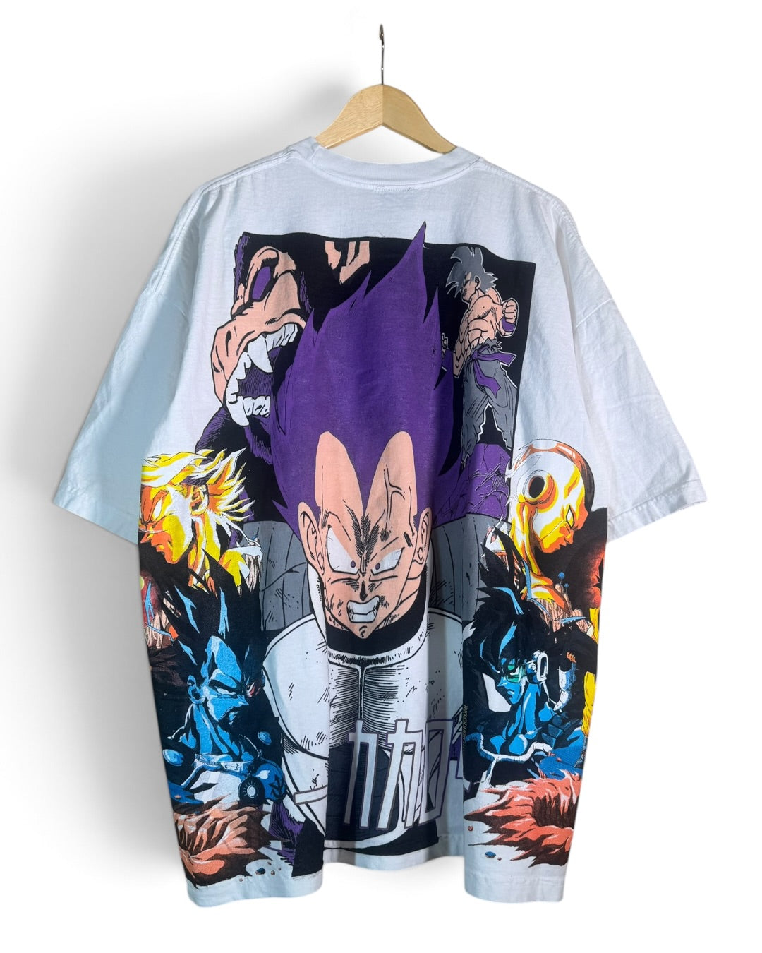 White - Vegeta’s Death Monochrome Sides - SSJ 3 Vegeta Front - Ultra Ego Vegeta Back - 360 Shirt