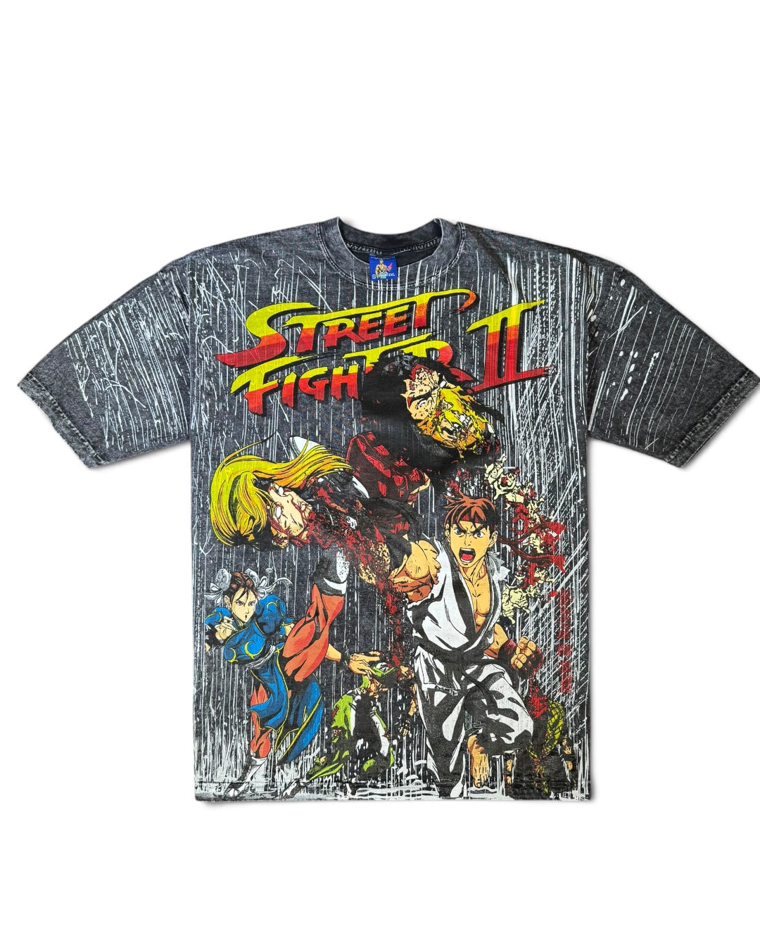 Black Acid Wash Rain - Ryu and Chun Li Front - Shadowloo Back