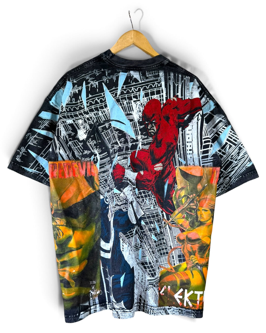 Black Acid Wash - Daredevil VS Bullseye Front and Back - Elektra Sides