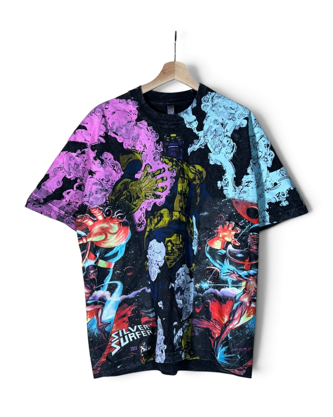 Black Acid Wash - Thanos Skulls Front - Thanos Face Back - Silver Surface Variant