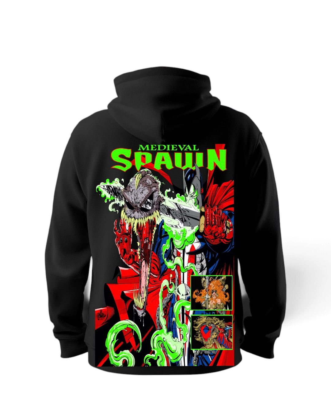 Black Hoodie - Spawn Pieces of Me Front - Medieval Spawn Back