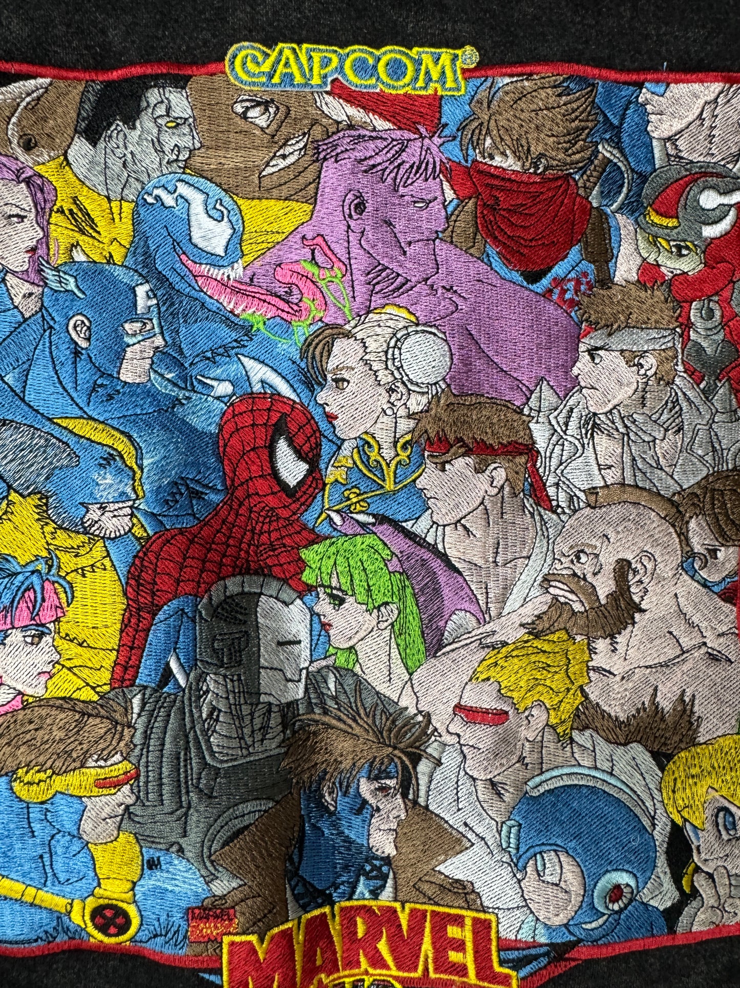 Large,XL,2XL-Black Acid Wash-Marvel vs Capcom Hoodie