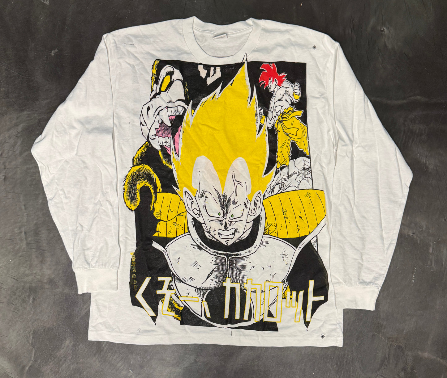 (Black Friday) (Imperfections)-White Long Sleeve-XL- Vegeta’s Fury Sayain Front/Ultra Ego Back