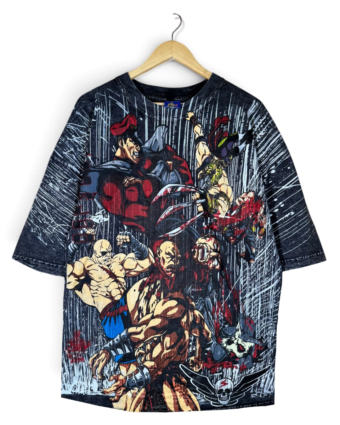 Black Acid Wash Rain - Shadowloo Front - Ryu and Chun Li Back